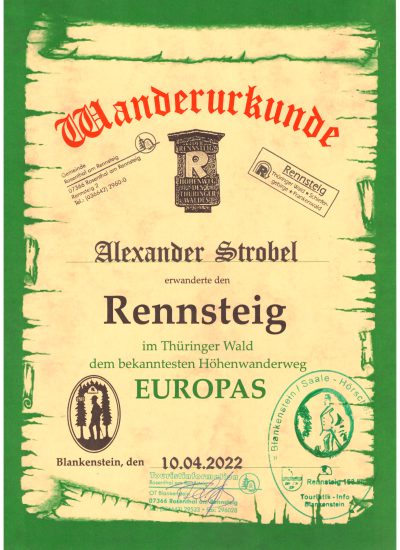 Wanderurkunde Rennsteig